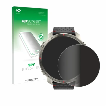 Vorderseite einer Produktverpackung mit dem Markenlogo upscreen. Daneben ist das Gerät Polar Grit X Pro Titan mit dem zugehöri