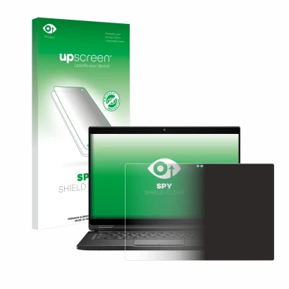 Vorderseite einer Produktverpackung mit dem Markenlogo upscreen. Daneben ist das Gerät Dell Latitude 7390 2-in-1 Business mit 