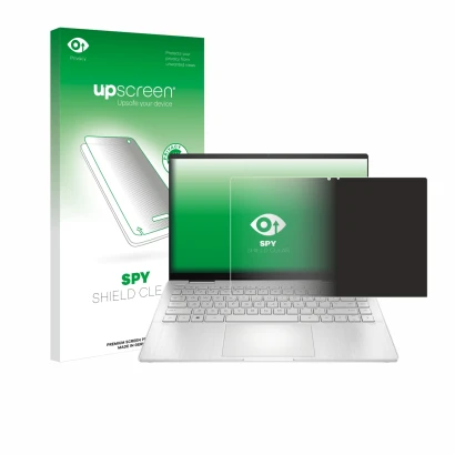 Vorderseite einer Produktverpackung mit dem Markenlogo upscreen. Daneben ist das Gerät HP Pavilion x360 2-in-1 (14-ekX) mit de