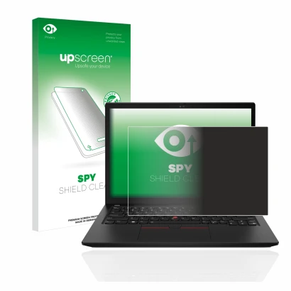 Vorderseite einer Produktverpackung mit dem Markenlogo upscreen. Daneben ist das Gerät Lenovo ThinkPad X13 Gen 3 mit dem zugeh