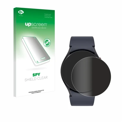 Vorderseite einer Produktverpackung mit dem Markenlogo upscreen. Daneben ist das Gerät Samsung Galaxy Watch 6 (40 mm) mit dem