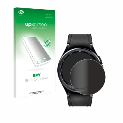 Vorderseite einer Produktverpackung mit dem Markenlogo upscreen. Daneben ist das Gerät Samsung Galaxy Watch 6 Classic (43 mm) 