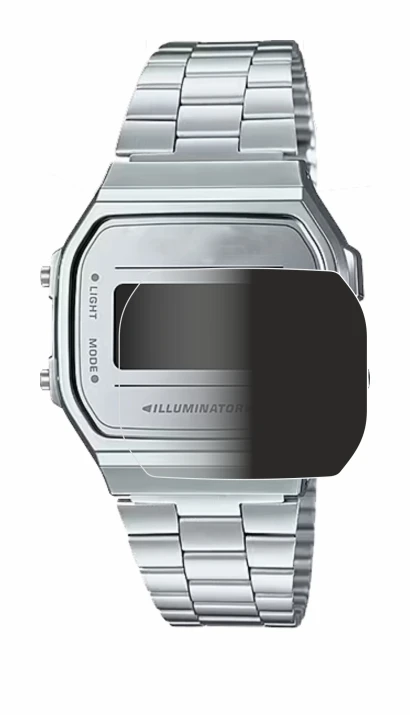 Abbildung des Geräts Casio A168WEM-7EF mit einer Vielzahl des Displayschutzes.