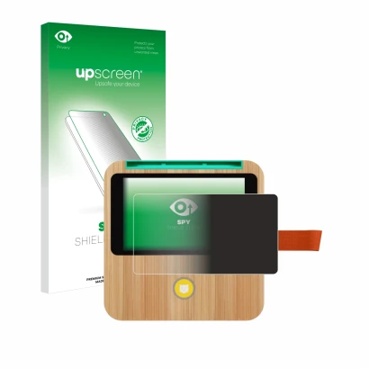 Vorderseite einer Produktverpackung mit dem Markenlogo upscreen. Daneben ist das Gerät tigerbox Touch Plus mit dem zugehörigen