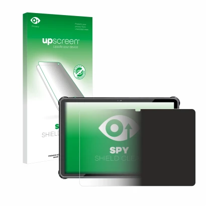 Vorderseite einer Produktverpackung mit dem Markenlogo upscreen. Daneben ist das Gerät Oukitel RT6 mit dem zugehörigen Display