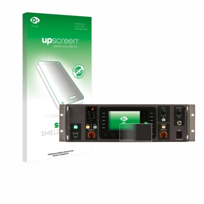 Vorderseite einer Produktverpackung mit dem Markenlogo upscreen. Daneben ist das Gerät Behringer X32 Rack mit dem zugehörigen
