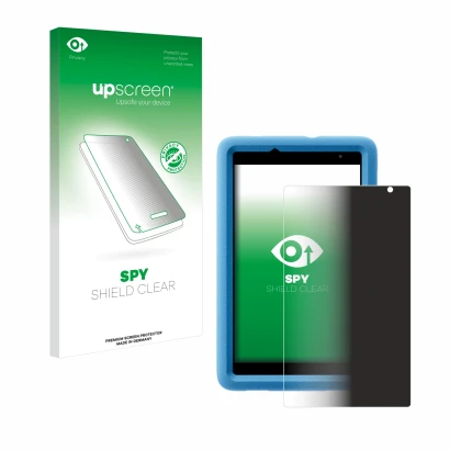 Vorderseite einer Produktverpackung mit dem Markenlogo upscreen. Daneben ist das Gerät Blackview Tab A5 Kids mit dem zugehörig