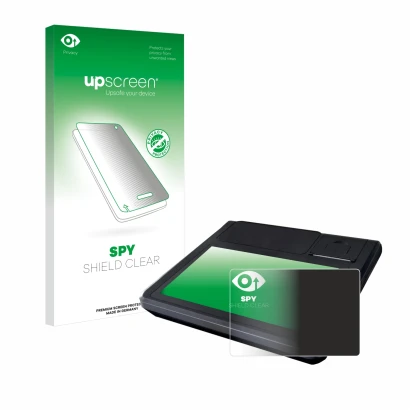 Vorderseite einer Produktverpackung mit dem Markenlogo upscreen. Daneben ist das Gerät Techfive ECR 100 mit dem zugehörigen Di