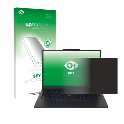 Vorderseite einer Produktverpackung mit dem Markenlogo upscreen. Daneben ist das Gerät Lenovo ThinkPad X1 Carbon Gen 13 14" Au