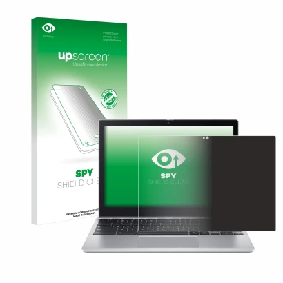 Vorderseite einer Produktverpackung mit dem Markenlogo upscreen. Daneben ist das Gerät Acer Chromebook Spin 312 mit dem zugehö