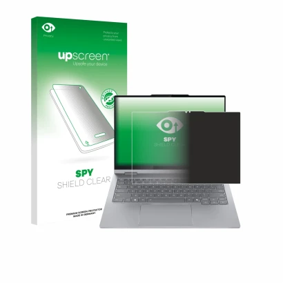 Vorderseite einer Produktverpackung mit dem Markenlogo upscreen. Daneben ist das Gerät Lenovo ThinkBook 14 2-in-1 Gen 5 mit de