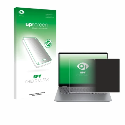 Vorderseite einer Produktverpackung mit dem Markenlogo upscreen. Daneben ist das Gerät HP OmniBook X Flip 14 mit dem zugehörig