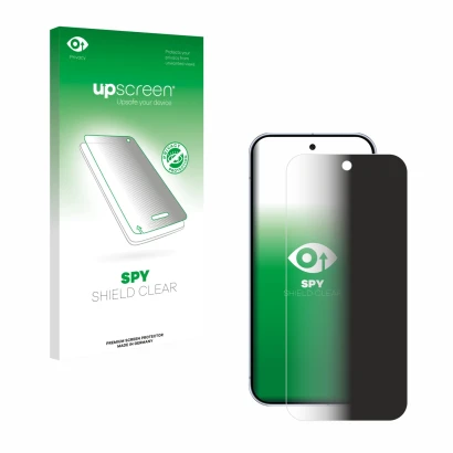 Vorderseite einer Produktverpackung mit dem Markenlogo upscreen. Daneben ist das Gerät Google Pixel 10 Pro mit dem zugehörigen