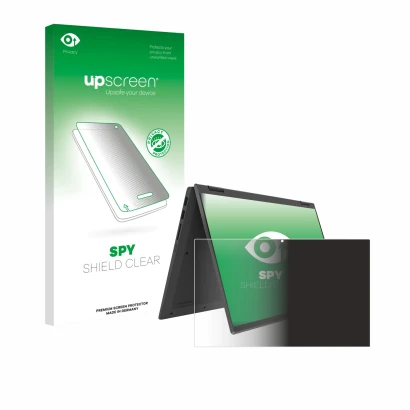 Vorderseite einer Produktverpackung mit dem Markenlogo upscreen. Daneben ist das Gerät Lenovo IdeaPad Flex 5 14ALC05 mit dem z