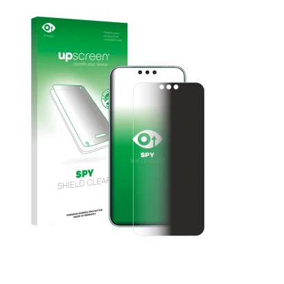 Vorderseite einer Produktverpackung mit dem Markenlogo upscreen. Daneben ist das Gerät Huawei Mate 80 Pro Max mit dem zugehöri