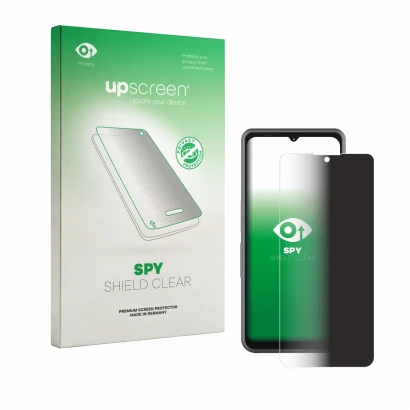 Vorderseite einer Produktverpackung mit dem Markenlogo upscreen. Daneben ist das Gerät Sonim XP Pro E mit dem zugehörigen Disp