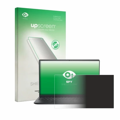 Vorderseite einer Produktverpackung mit dem Markenlogo upscreen. Daneben ist das Gerät Dell Pro 15 Essential PV15250 mit dem z