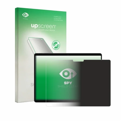 Vorderseite einer Produktverpackung mit dem Markenlogo upscreen. Daneben ist das Gerät Microsoft Surface Pro 13 2026 mit dem z
