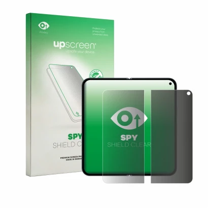 Vorderseite einer Produktverpackung mit dem Markenlogo upscreen. Daneben ist das Gerät Google Pixel 11 Pro Fold (Inneres Displ