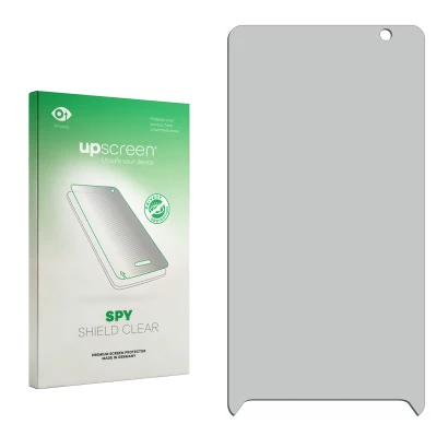 Vorderseite einer Produktverpackung mit dem Markenlogo upscreen. Daneben ist der zugehörige Displayschutz.