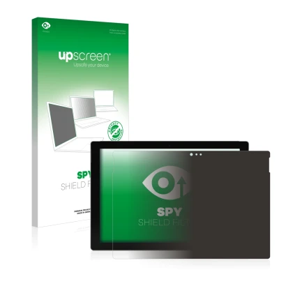 Vorderseite einer Produktverpackung mit dem Markenlogo upscreen. Daneben ist das Gerät Microsoft Surface Pro 3 mit dem zugehör