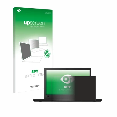 Vorderseite einer Produktverpackung mit dem Markenlogo upscreen. Daneben ist das Gerät Lenovo ThinkPad T480 mit dem zugehörige