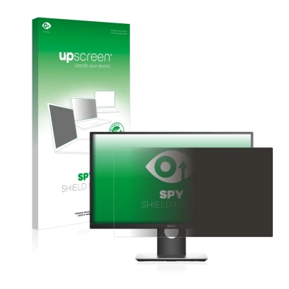 Vorderseite einer Produktverpackung mit dem Markenlogo upscreen. Daneben ist das Gerät Dell P2419H mit dem zugehörigen Display