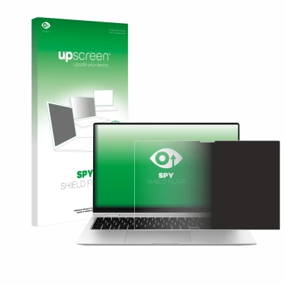 Vorderseite einer Produktverpackung mit dem Markenlogo upscreen. Daneben ist das Gerät Samsung Galaxy Book2 Pro 360 15.6" mit 