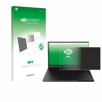 Vorderseite einer Produktverpackung mit dem Markenlogo upscreen. Daneben ist das Gerät Razer Blade 15 Advanced 2021 mit dem zu
