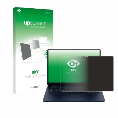 Vorderseite einer Produktverpackung mit dem Markenlogo upscreen. Daneben ist das Gerät HP OmniBook Ultra Flip 14-fh mit dem zu