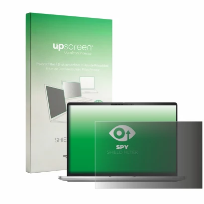Vorderseite einer Produktverpackung mit dem Markenlogo upscreen. Daneben ist das Gerät Dell Pro 16 Plus PB16250 mit dem zugehö