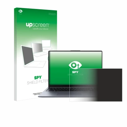 Vorderseite einer Produktverpackung mit dem Markenlogo upscreen. Daneben ist das Gerät Huawei MateBook D 16 2024 mit dem zugeh