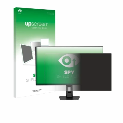 Vorderseite einer Produktverpackung mit dem Markenlogo upscreen. Daneben ist das Gerät ASUS ROG Strix OLED XG32UCWMG mit dem z