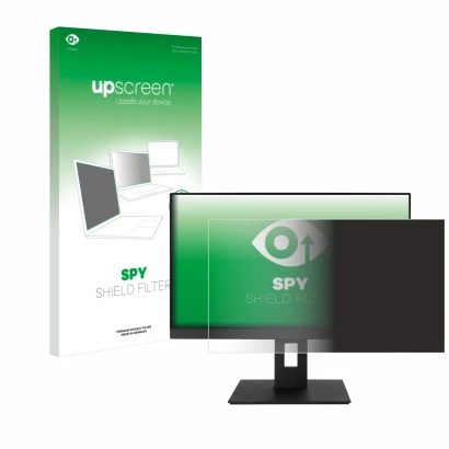 Vorderseite einer Produktverpackung mit dem Markenlogo upscreen. Daneben ist das Gerät ASUS BE24EQSB mit dem zugehörigen Displ