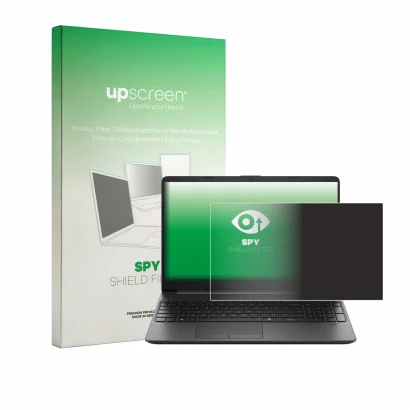 Vorderseite einer Produktverpackung mit dem Markenlogo upscreen. Daneben ist das Gerät HP EliteBook 250RT G9 mit dem zugehörig