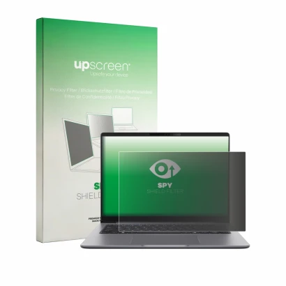 Vorderseite einer Produktverpackung mit dem Markenlogo upscreen. Daneben ist das Gerät ASUS ExpertBook PM3 mit dem zugehörigen