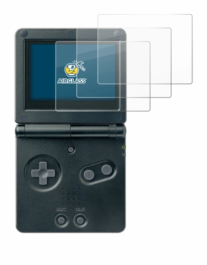 Abbildung des Geräts Nintendo Gameboy Advance GBA SP mit einer Vielzahl des Displayschutzes.