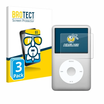 Vorderseite einer Produktverpackung mit dem Markenlogo BROTECT. Daneben ist das Gerät Apple iPod classic 160 GB (7. Gen.) mit