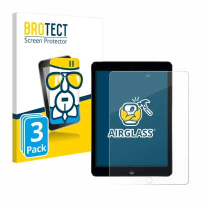 Vorderseite einer Produktverpackung mit dem Markenlogo BROTECT. Daneben ist das Gerät Apple iPad Air 2 2014 mit dem zugehörige