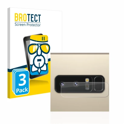 Vorderseite einer Produktverpackung mit dem Markenlogo BROTECT. Daneben ist das Gerät Samsung Galaxy Note 8 (NUR Kameraschutz)