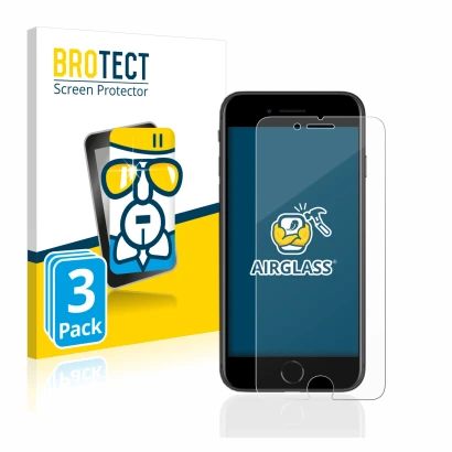 Vorderseite einer Produktverpackung mit dem Markenlogo BROTECT. Daneben ist das Gerät Apple iPhone SE 2 2020 mit dem zugehörig