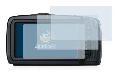 Abbildung des Geräts Blackmagic Pocket Cinema Camera 4K mit einer Vielzahl des Displayschutzes.