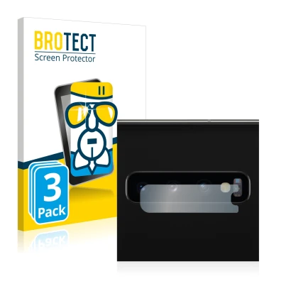 Vorderseite einer Produktverpackung mit dem Markenlogo BROTECT. Daneben ist das Gerät Samsung Galaxy S10 (NUR Kameraschutz) mi