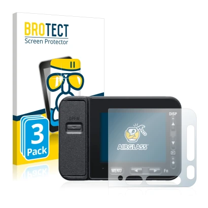 Vorderseite einer Produktverpackung mit dem Markenlogo BROTECT. Daneben ist das Gerät Sony DSC-RX0M2 (RX0 II) mit dem zugehöri