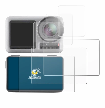 Abbildung des Geräts DJI Osmo Action mit einer Vielzahl des Displayschutzes.