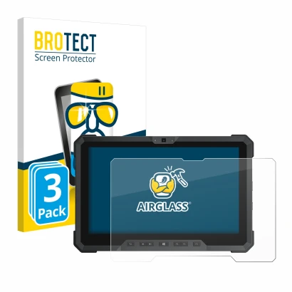 Vorderseite einer Produktverpackung mit dem Markenlogo BROTECT. Daneben ist das Gerät Dell Latitude 12 Rugged 7212 mit dem zug