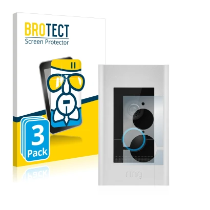 Vorderseite einer Produktverpackung mit dem Markenlogo BROTECT. Daneben ist das Gerät Ring Video Doorbell Elite mit dem zugehö