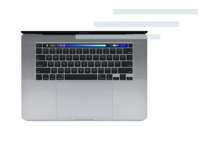 Abbildung des Geräts Apple MacBook Pro 16" 2019 (NUR Touch Bar) mit einer Vielzahl des Displayschutzes.