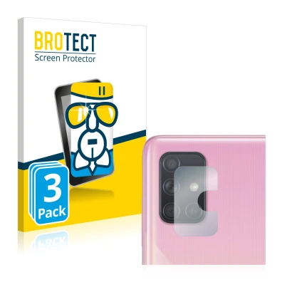 Vorderseite einer Produktverpackung mit dem Markenlogo BROTECT. Daneben ist das Gerät Samsung Galaxy A71 (NUR Kameraschutz) mi