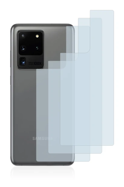 Abbildung des Geräts Samsung Galaxy S20 Ultra (Rückseite) mit einer Vielzahl des Displayschutzes.